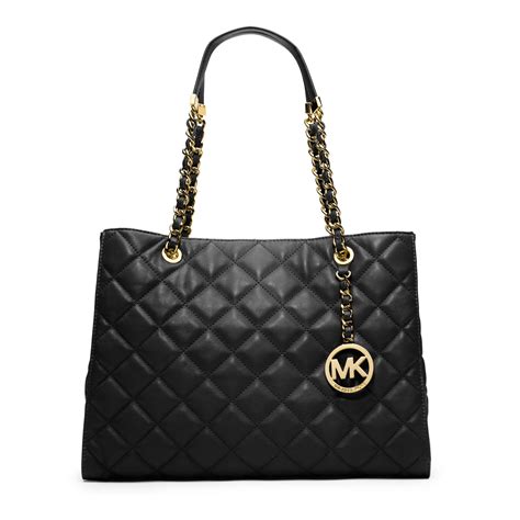 michael michael kors susannah large quilted tote leather handbag black|Authentic MICHAEL Michael Kors Black Susannah Quilted .